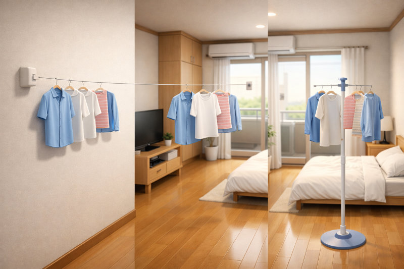 物干しワイヤーと他の室内干しアイテムとの違いを比較