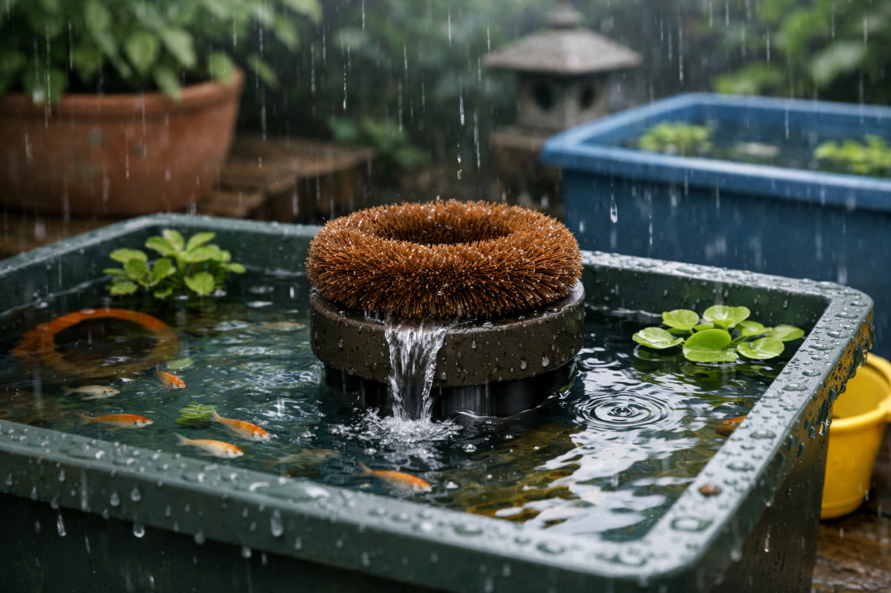 メダカの雨対策は100均で簡単｜たわしでできるオーバーフロー防止の作り方