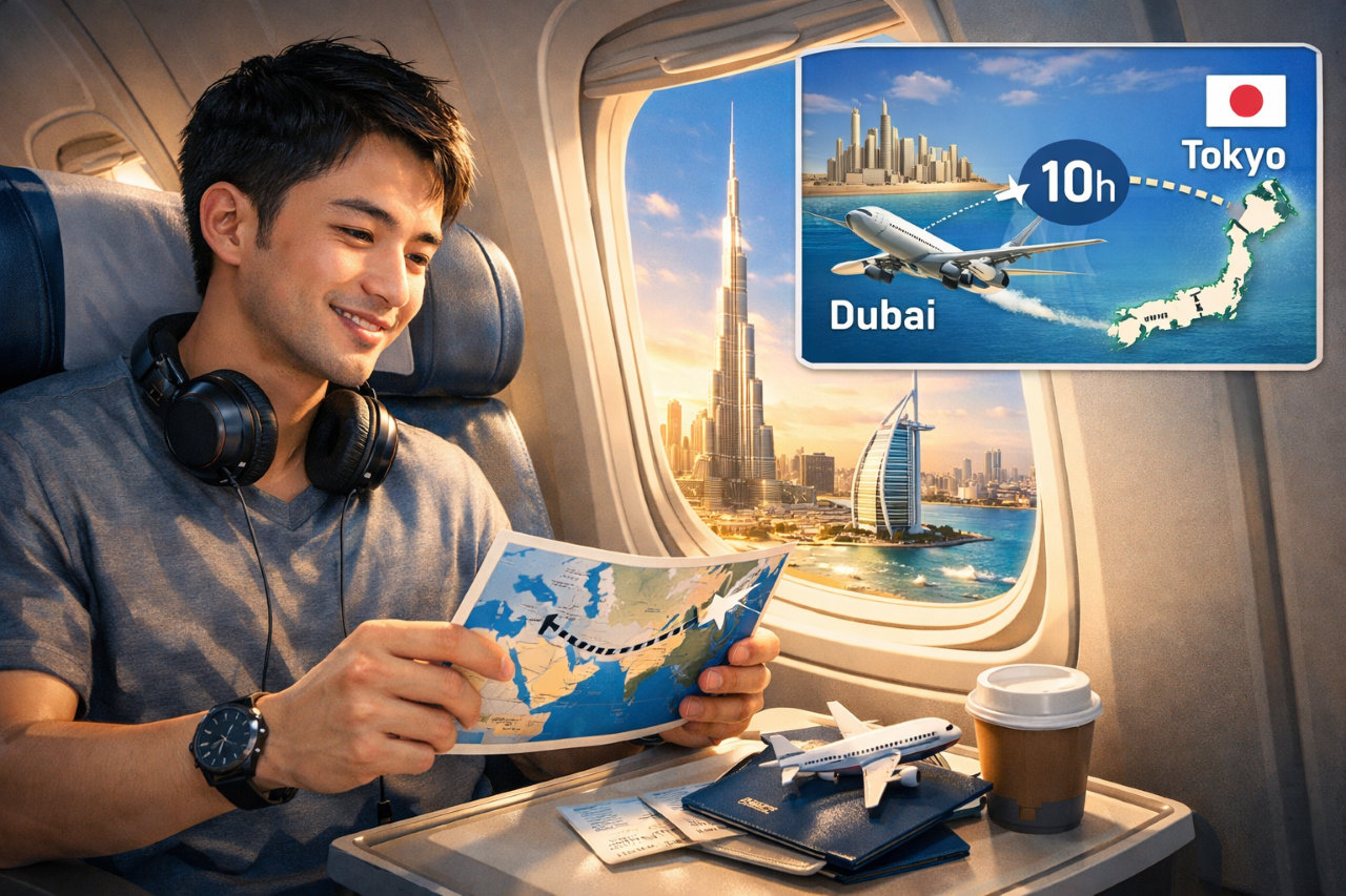 日本からドバイまで何時間？直行便なら約10時間で行けるフライト時間と最短ルートを解説
