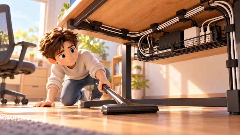 デスク下のケーブルを整理して掃除しやすくする方法
